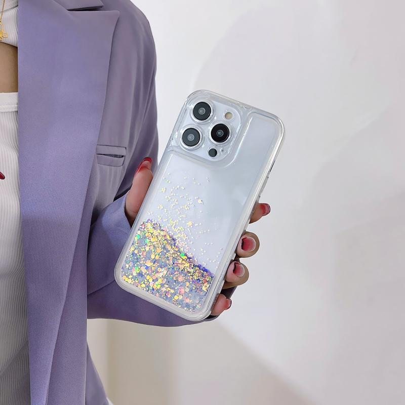 Luxusní Svítící Třpytivé Pouzdro s Tekutým Pískem Pro IPhone Průhledný Měkký Kryt Zad