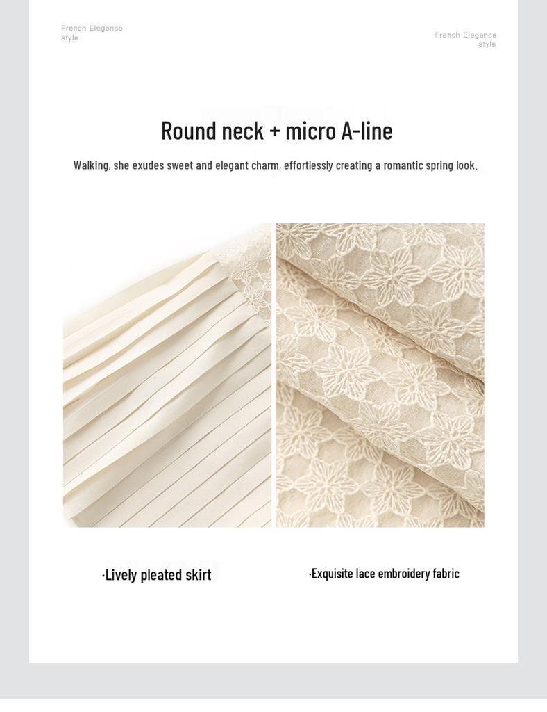 French Quiet Luxury Water-Soluble Lace-Chiffon Pleated Summer Dress