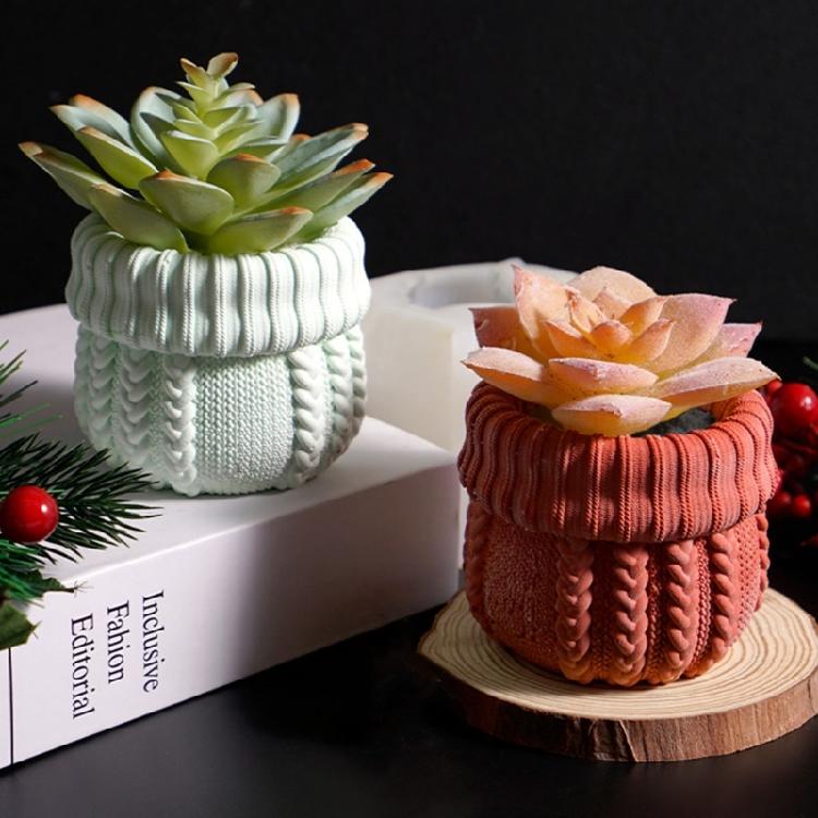 Knitted Texture Silicone Candle Molds Food Grade Silicone Mould For Handmade Candle Cup Soap Chocolate Plant Flowerpot