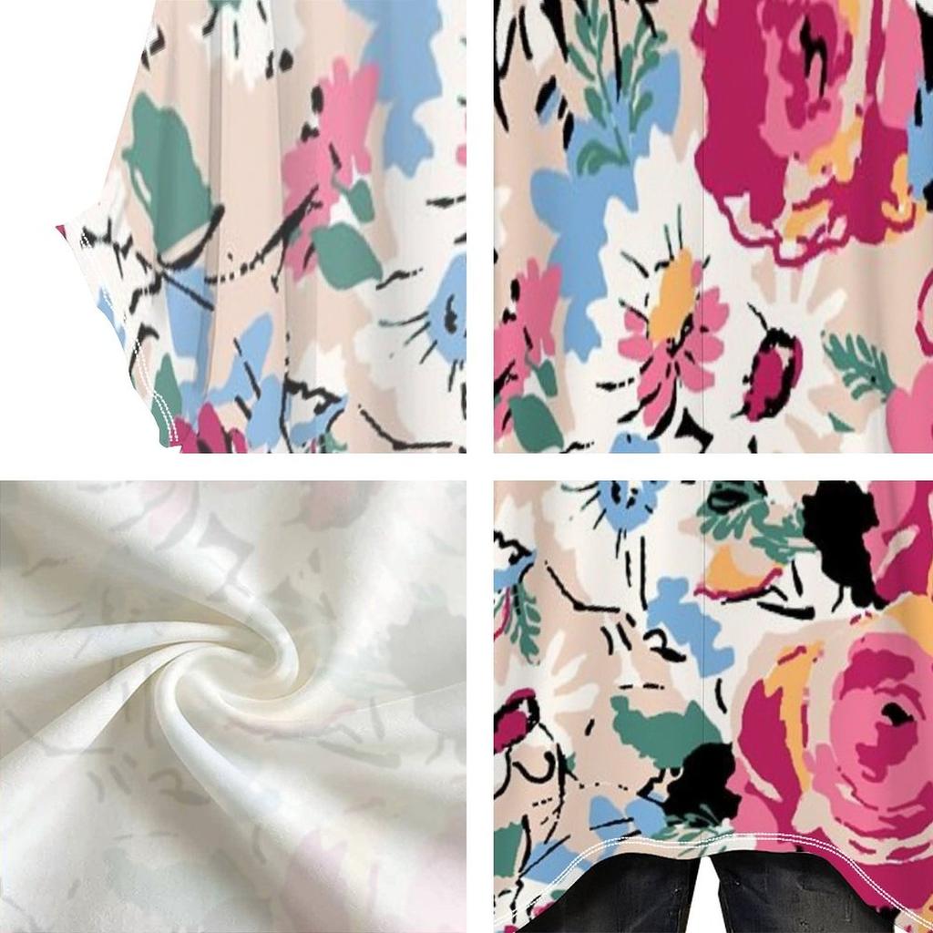 Women's large-size short-sleeved T-shirt, irregular hem design, digital printing