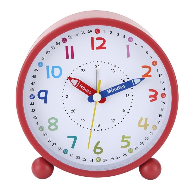 Children Learning Colorful Analog Quiet Alarm Clock With Big Number And Simple Control Nightlight For Home Bedsides Use