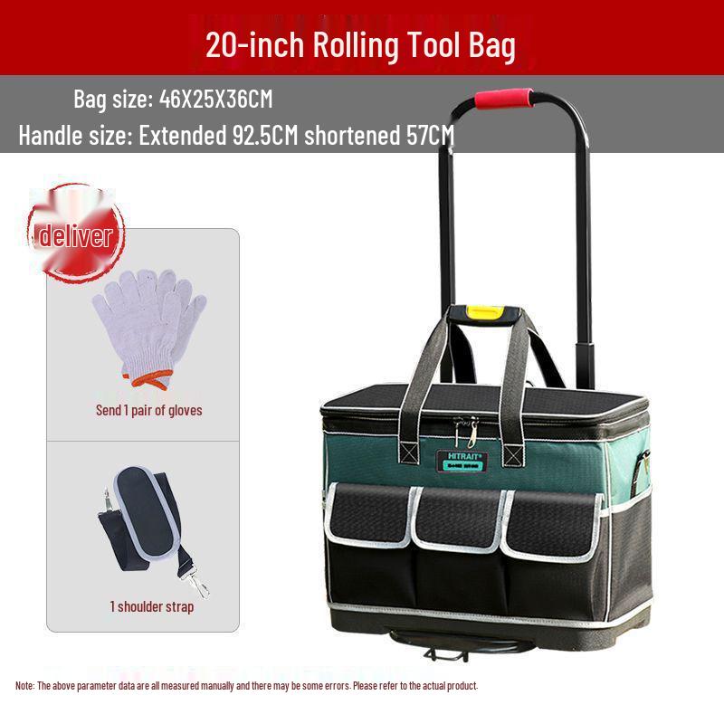Telescopic Tool Bag: Durable, Wear-Resistant Canvas with Wheels, Large Capacity for Electricians