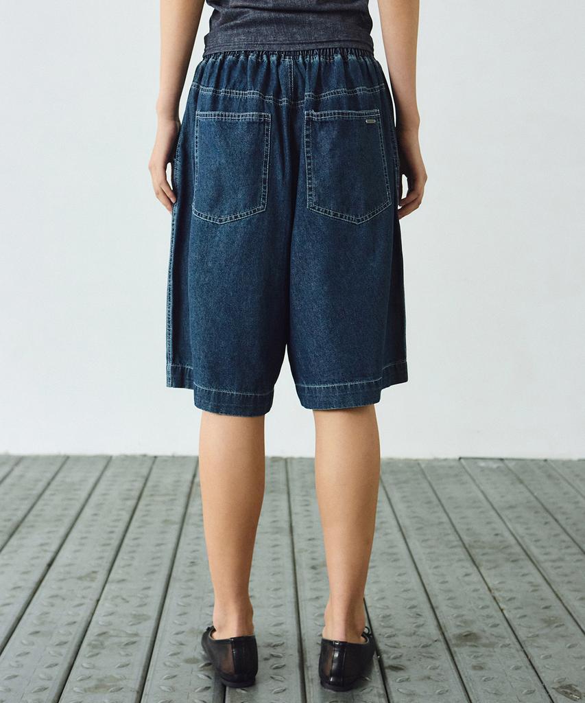 Nigaennikol Washed Banding Burmuda Denim Pants_Blue