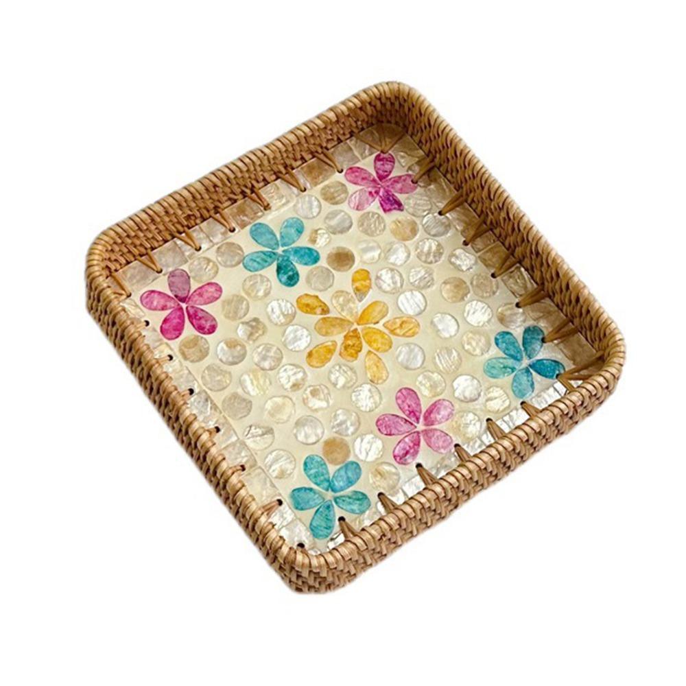 Hand Woven Rattan Shell Tray Colorful Bread Baskets Tray Splicing Shell Rattan Basket  Living Room