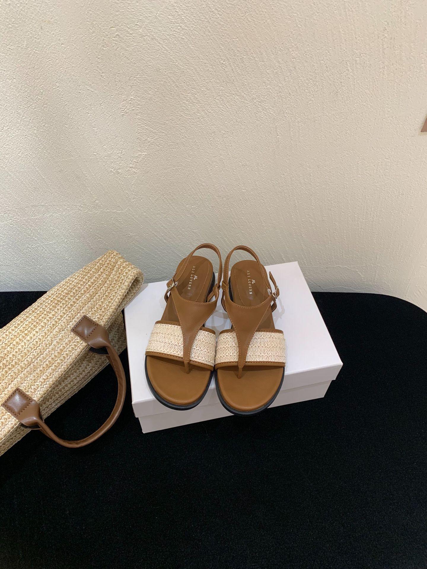 Women S Shoes Niche Design French Style Vintage Resort Style Woven Toe Post Sandals 2024 Summer Open Toe Block Heel 35
