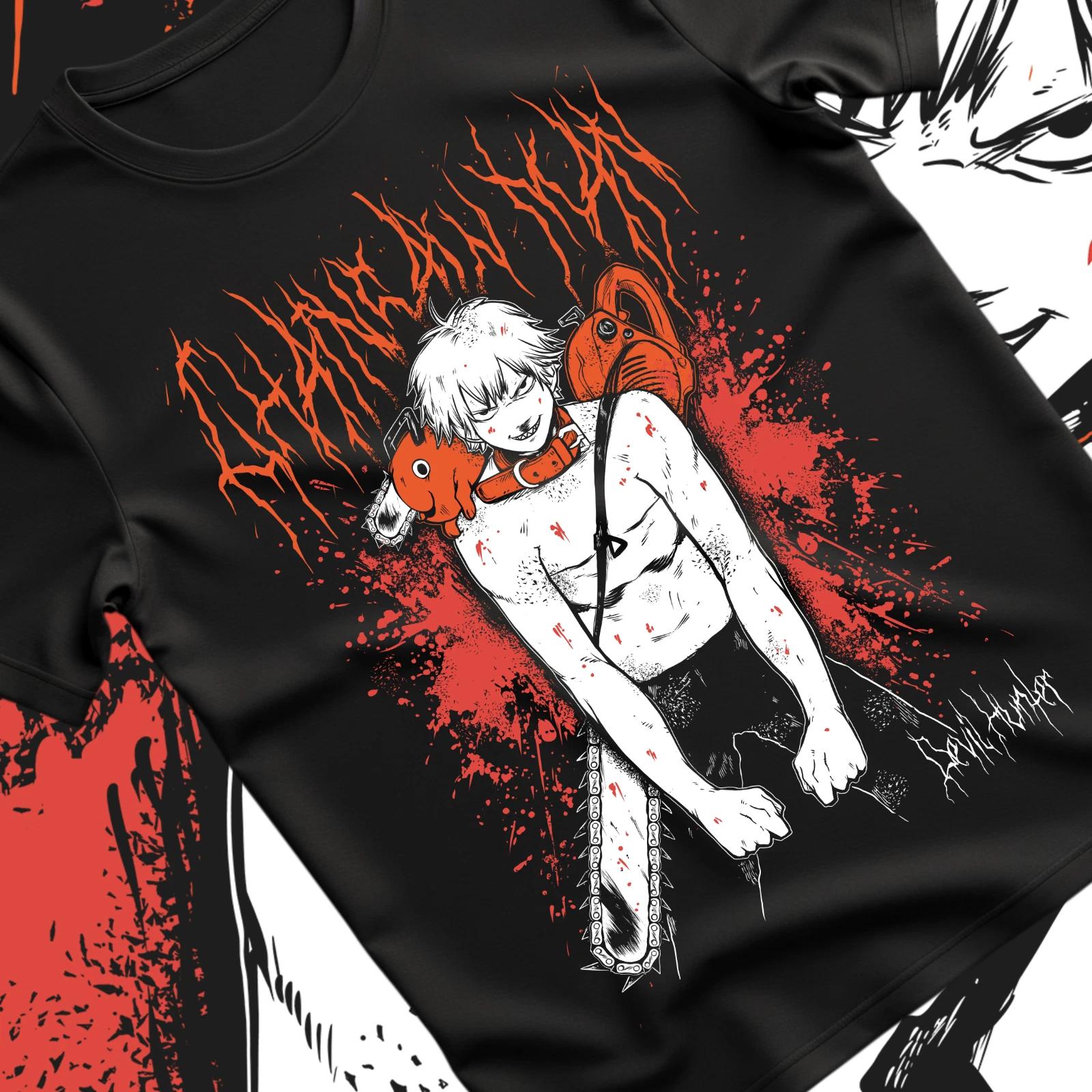 Chainsaw Man T-shirt, Nayuta Denji Makima Denji Anime Manga Black Shirt, T-shirt S