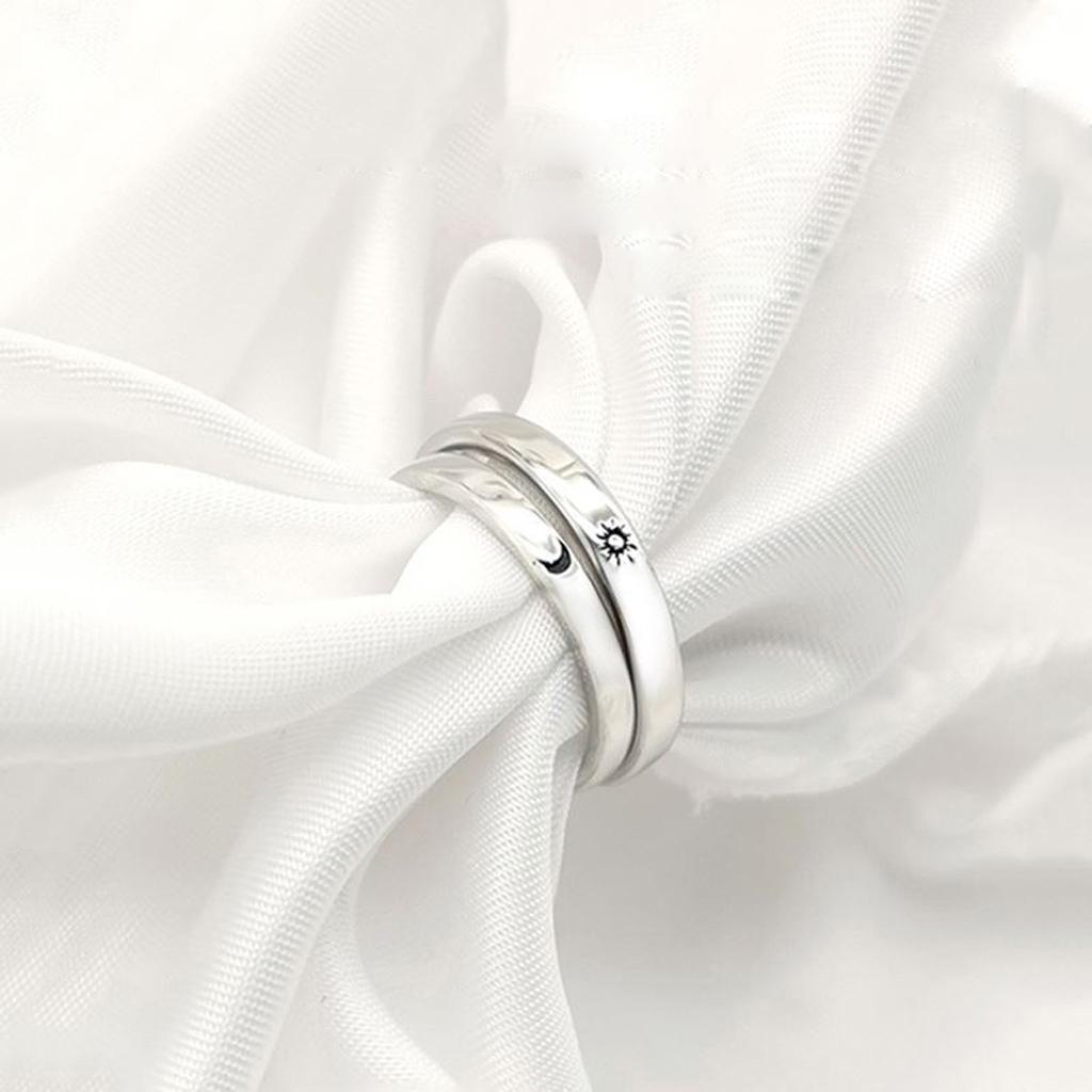 2x Niche Design Moon and for Sun Open Rings Engagement Wedding Ring for Women Lo