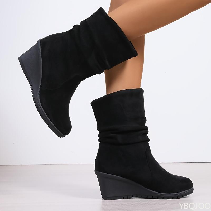 Modische vielseitige Keilabsatz-Zwischensohle Damenstiefel Frühling Herbst Neu Dickes Wildleder Lässig Bequem DamenSchuhe