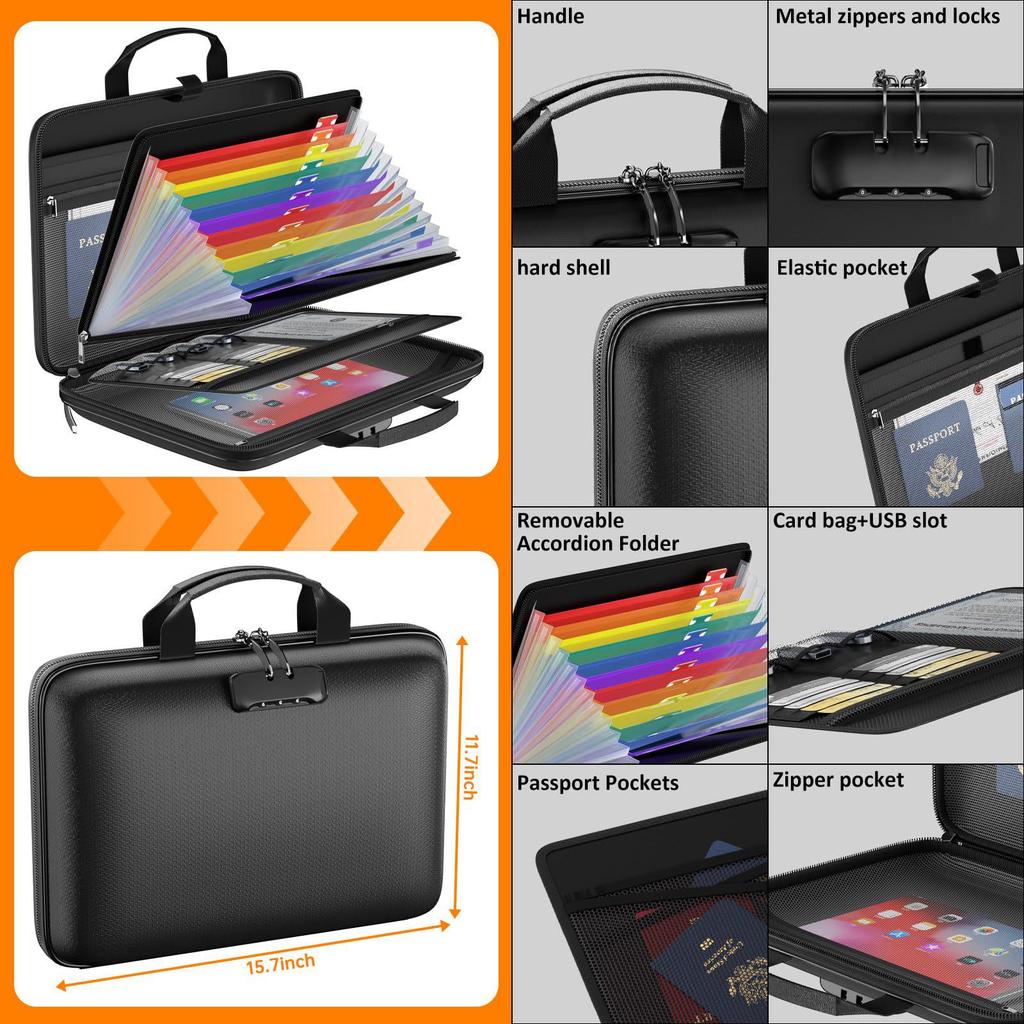 Fireproof EVA Accordion A4 File Box with Lock – Large Capacity, Multifunctional, Handheld Safe