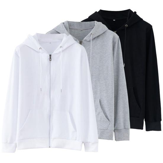 Spring Autumn Unisex Hoodie Solid Color Smooth Zipper Long Sleeve Hooded Coat Loose Ribbed Cuff Sweatshirt Streetwear