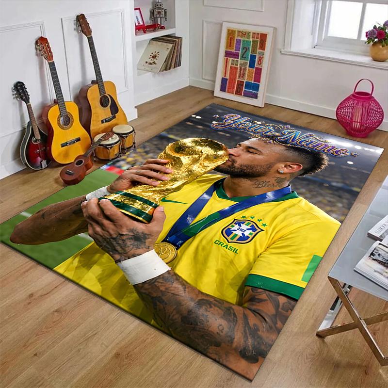 Brazilian Football Player Design Area Rug Personalized Name- Non-Slip, Soft & Cozy Floor Mat for Living Room, Office - Indoor/Outdoor Carpet