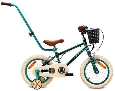 Children's Bicycle 14 Inches For a Boy Guide Side Wheels Basket V-Brake Lovel Green