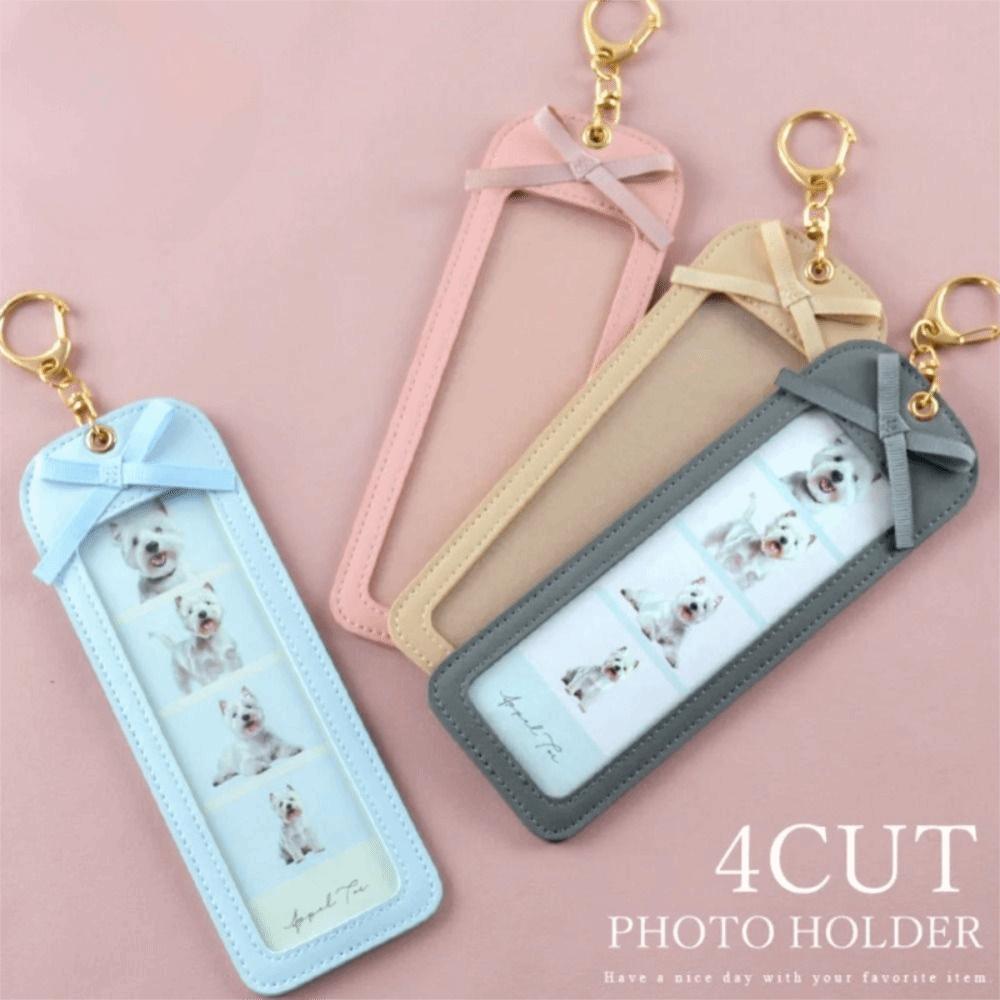 PU Leather Pet Photo Keychain Long Four Grid DIY Photo Clip Fashion PU Leather Keychain  DIY Craft