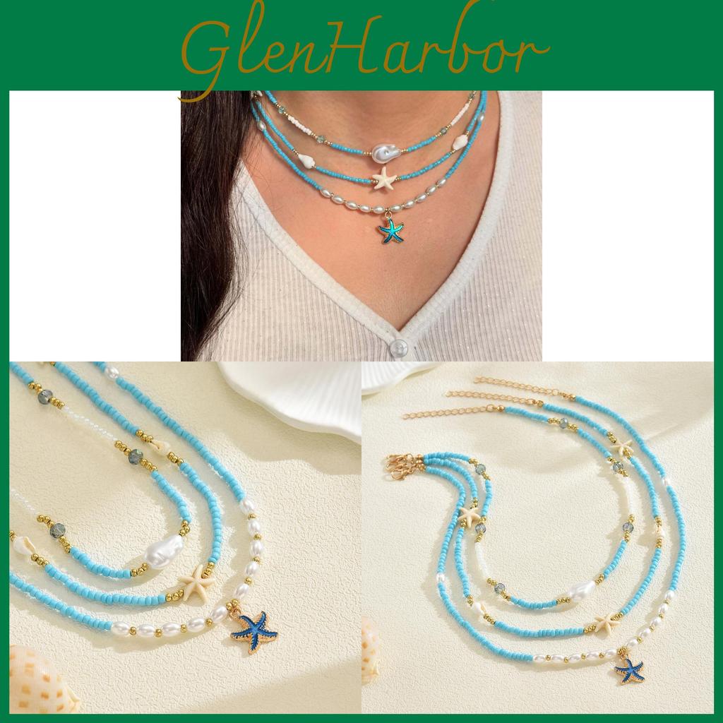 Pearl Starfish Necklace With Shell Beads For Summer Beach Vacation Jewelry