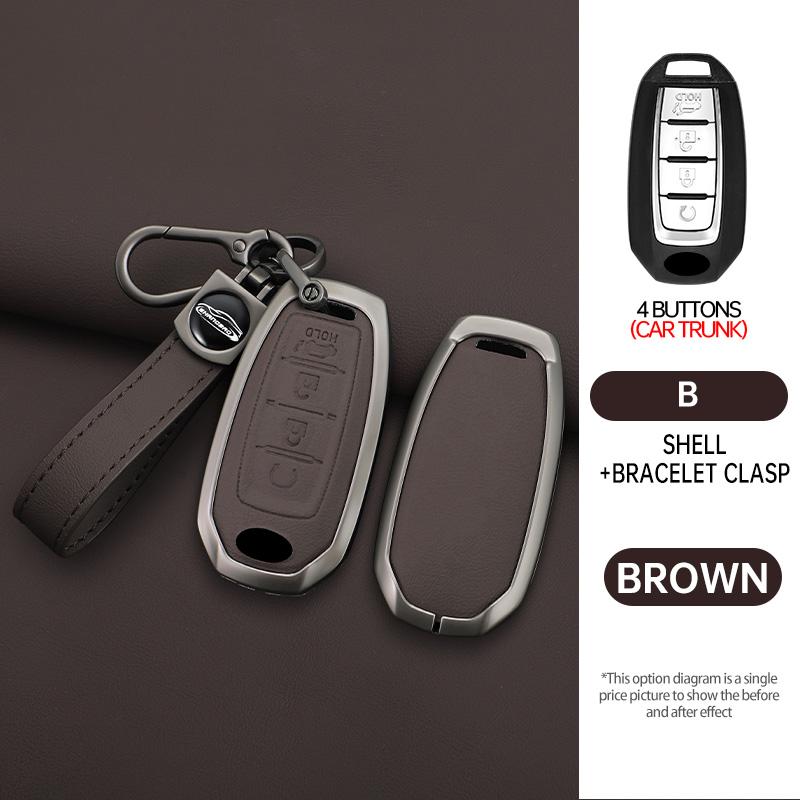 For Infiniti Q50 Q60 Qx50 Qx55 Qx60 Q70L Zinc Alloy Leather Car Full Key Case Cover Smart Remote Keychain Accessories