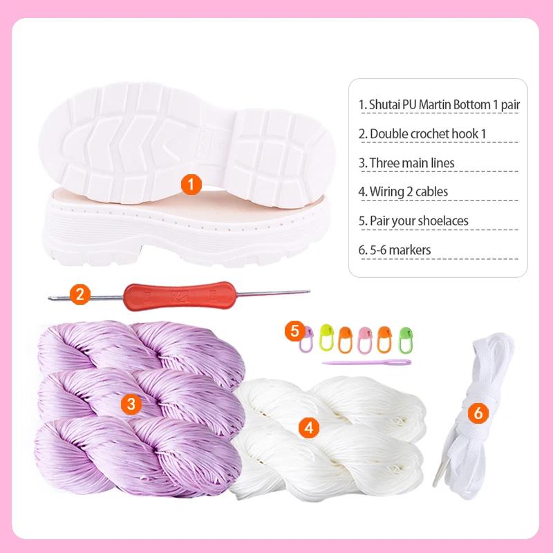 1 Set Hand Crochet Shoe Sole+ Hollow Thread, Soft Rubber Insole Hand-knitted for Shoes, Sandals, Needles Knitting DIY Material