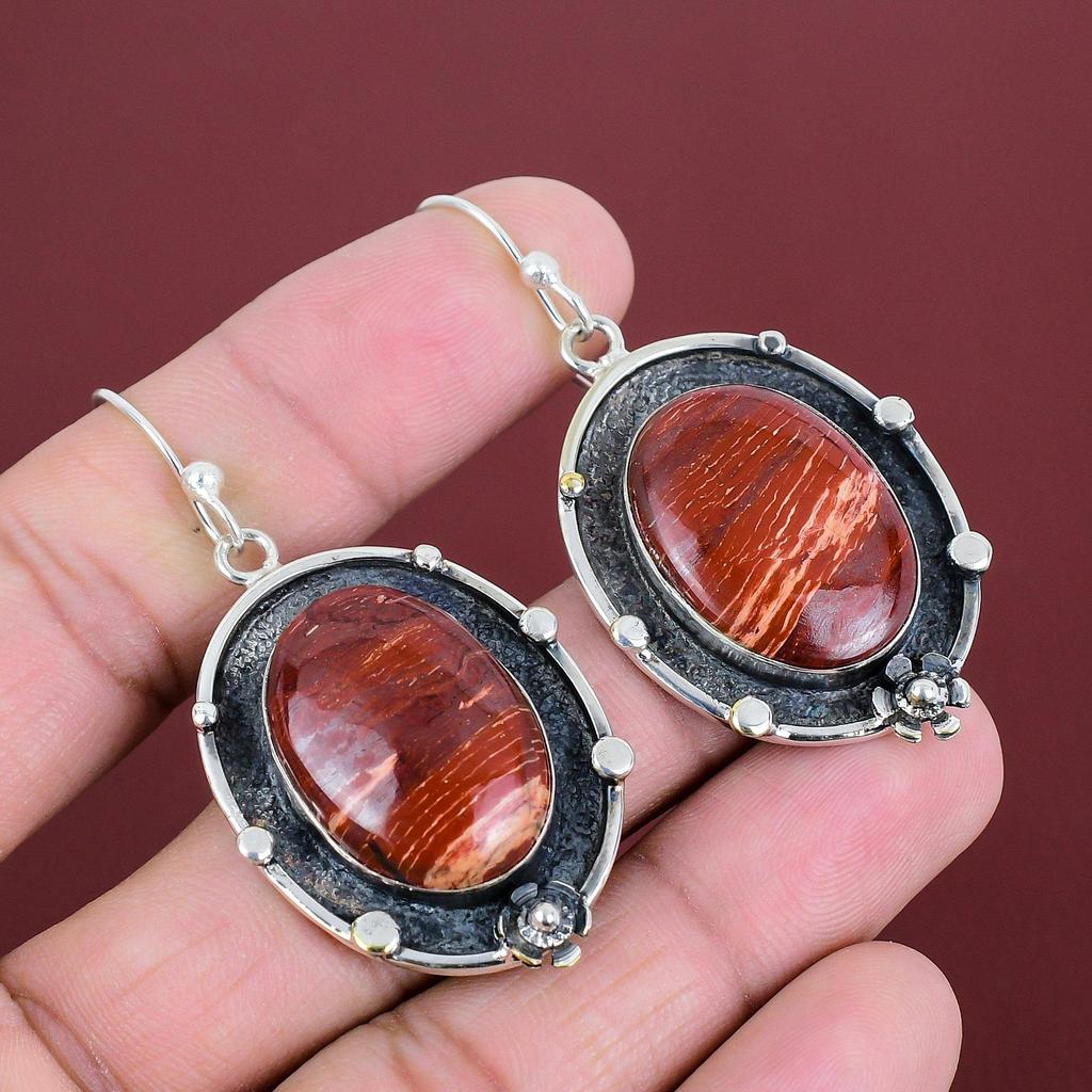 Red Snakeskin Jasper Earrings 925 Sterling Silver Earring Natural Gemstone Jewelry Earrings For Women Gifts For Mom Handmade Stylish Earring