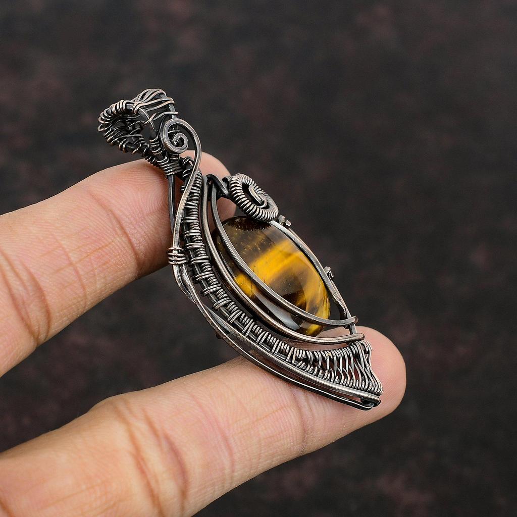 Tiger's Eye Pendant Copper Wire Wrapped Pendant Natural Gemstone Pendant Copper Wire Jewelry Handmade Pendant Gift For Him Wrapped Jewelry
