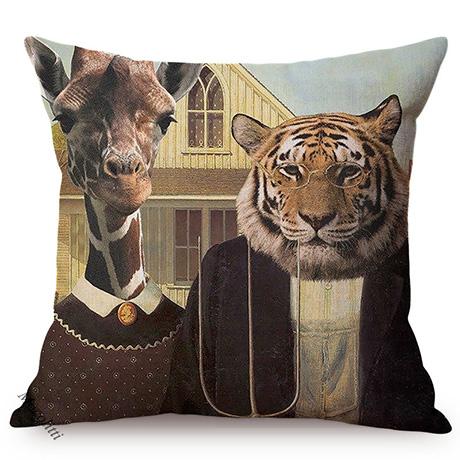 Nordic Art Posters Style Decoration Cushion Cover Lion Rabbit Zebra Deer Funky Animal Funny Oil Painting Sofa Throw Pillow Cases