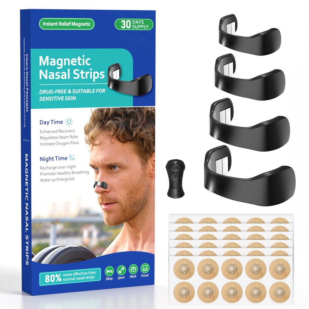 Magnetic nose strips, reduce snoring, improve sleep (30 days, black)