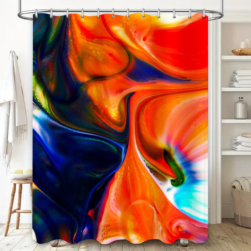 Colorful Shower Curtain, Swirl Abstract Design, Polyester Waterproof Fabric for Bathroom Decor in Blue, Orange, Green Large Size