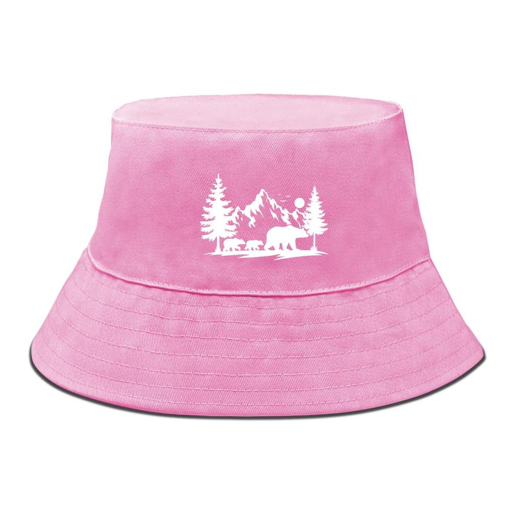 Bucket Hat With White Forest Mountains Print , Animal Fisherman Hat Solid Color Beach Simple Beach Cap