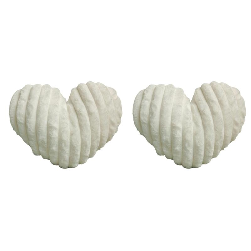 

2 Pack Valentines Furry Throw Pillow Romantics Ribbed Heart Shape Faux Furs Cushion for Living Room Sofa Couch Bed Decors белый