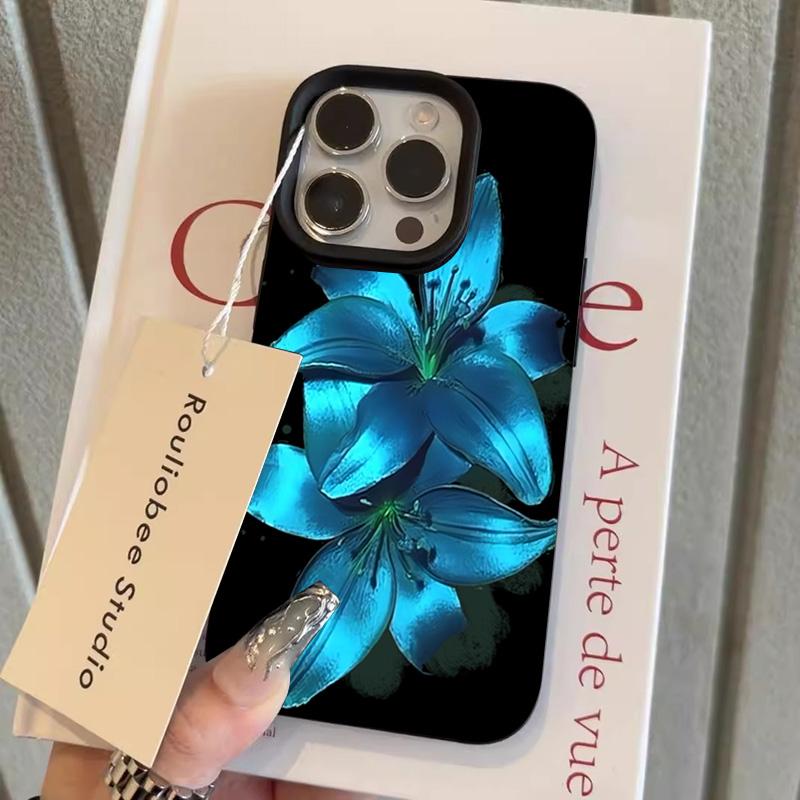 

Striking Blue Lily Print Phone Case for iPhone 17 16 15 14 13 12 11 Series Pro Max Plus Double Layer Protection iphone 16 Pro
