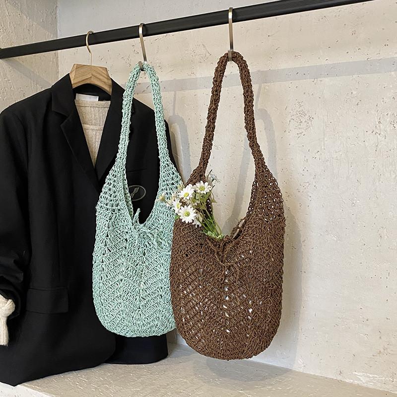 Hollow Woven Tote Bag For Women Summer Beach Casual Shoulder Purse With Flap Closure For Daily Use