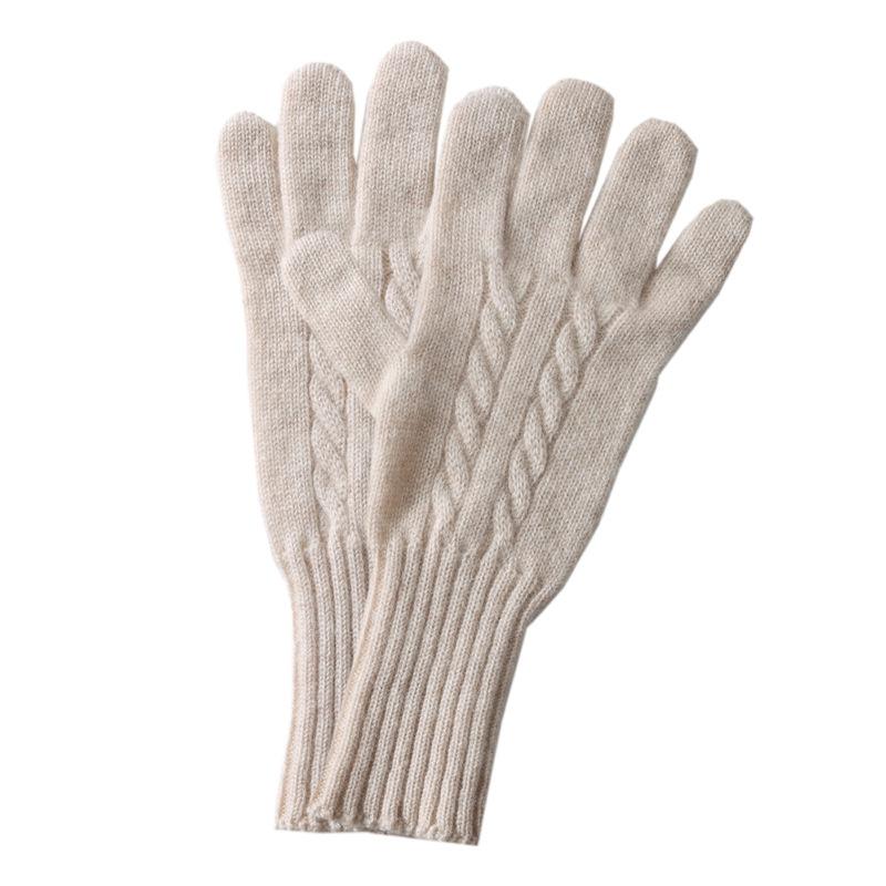 100% Wool Women Touchscreen Wool Gloves with Wrist Warmers Knitted Cable Warm Soft Winter Gloves