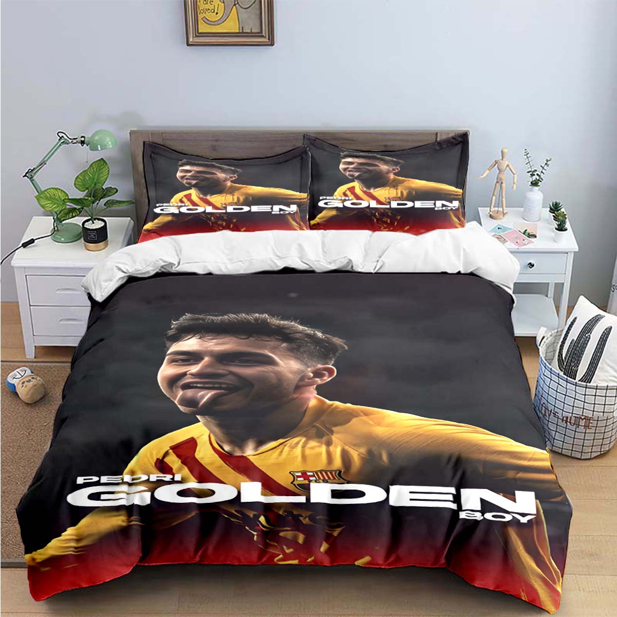 

Spain Fashion Football Star P-Pedri Print Bedding Sets Bed Supplie Set Comforter Set Teens Girls Twin Single Kid Gift EU Single(135*200cm)3pcs
