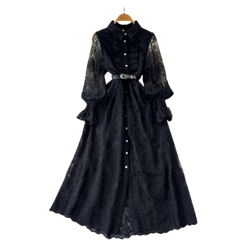 Waist Trimming below the Knees Long Sleeves Elegant Graceful Lace First Love Skirt