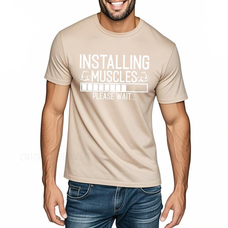 new cotton tshirt Plus Size summer Women tshirt Installing Muscles Please Wait Short Sleeve Travel Oneck tops male teeshirt