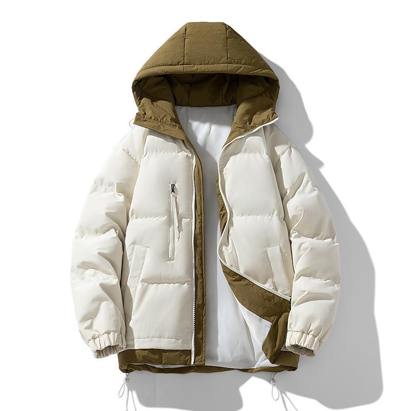 Teen warm cotton-padded clothes Men's cotton-padded clothes Winter clothes Fake two-piece thickened hooded couple cotton-padded jackets