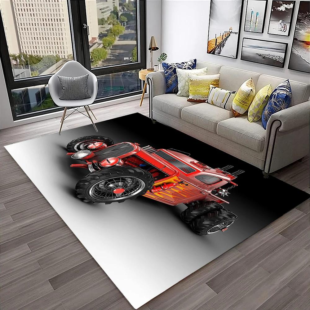 3D Retro Auto Traktor LKW Serie Teppich für Zuhause Wohnzimmer Schlafzimmer Sofa Fußmatte Dekor, Kinderzimmer Teppich Rutschfeste Bodenmatte