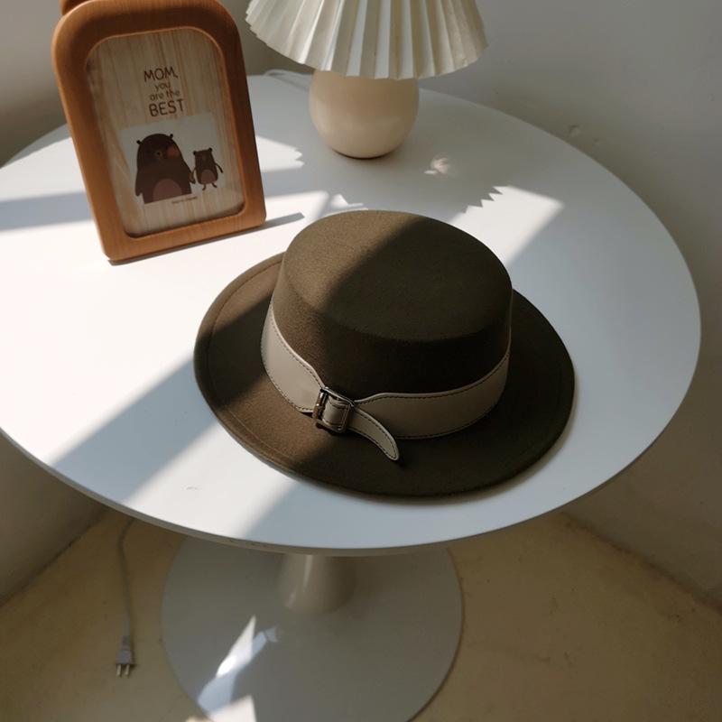 Vintage Woolen Hat British Hat Wide Brim Flat Top Top Top Top Hat Versatile Autumn and Winter Hat Trendy Sun Hat Felt Hat