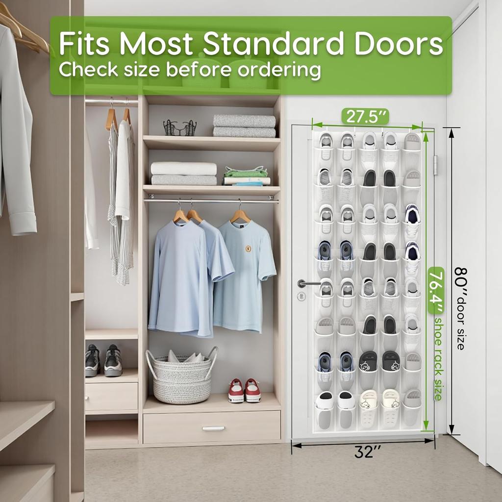Over the Door Shoe Organizer with 40 Large Breathable Mesh Pockets, Space Saving Shoe Holder, Hanging Shoe Rack for Entryway Bedroom Closet Storage