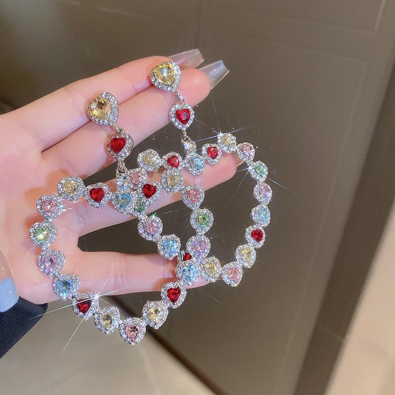 Boucles d'oreilles Cœur Strass Exagéré Argent Sterling: Mode Européenne & Américaine Haut de Gamme Luxe pour Femmes