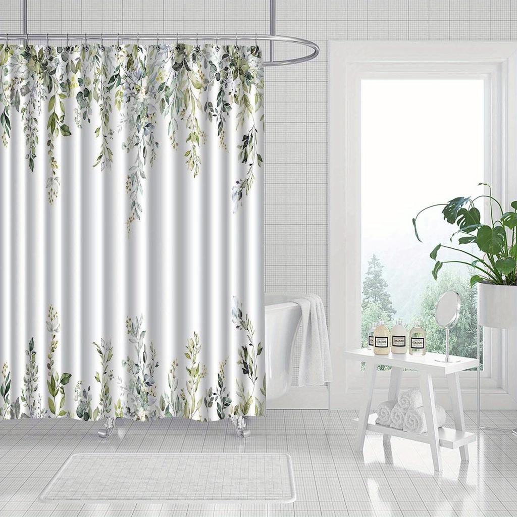 1 Piece of Plant Leaf and Vine Pattern Shower Curtain, Polyester Fabric, Machine Washable, Suitable for Bathroom Decoration