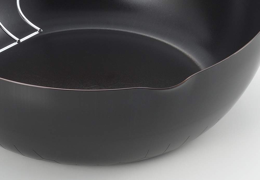 Yoshikawa Tempura Pan, 20cm, New Gourmet Power, Wooden Handle, Frying/Frying Pot, Black, SJ3169