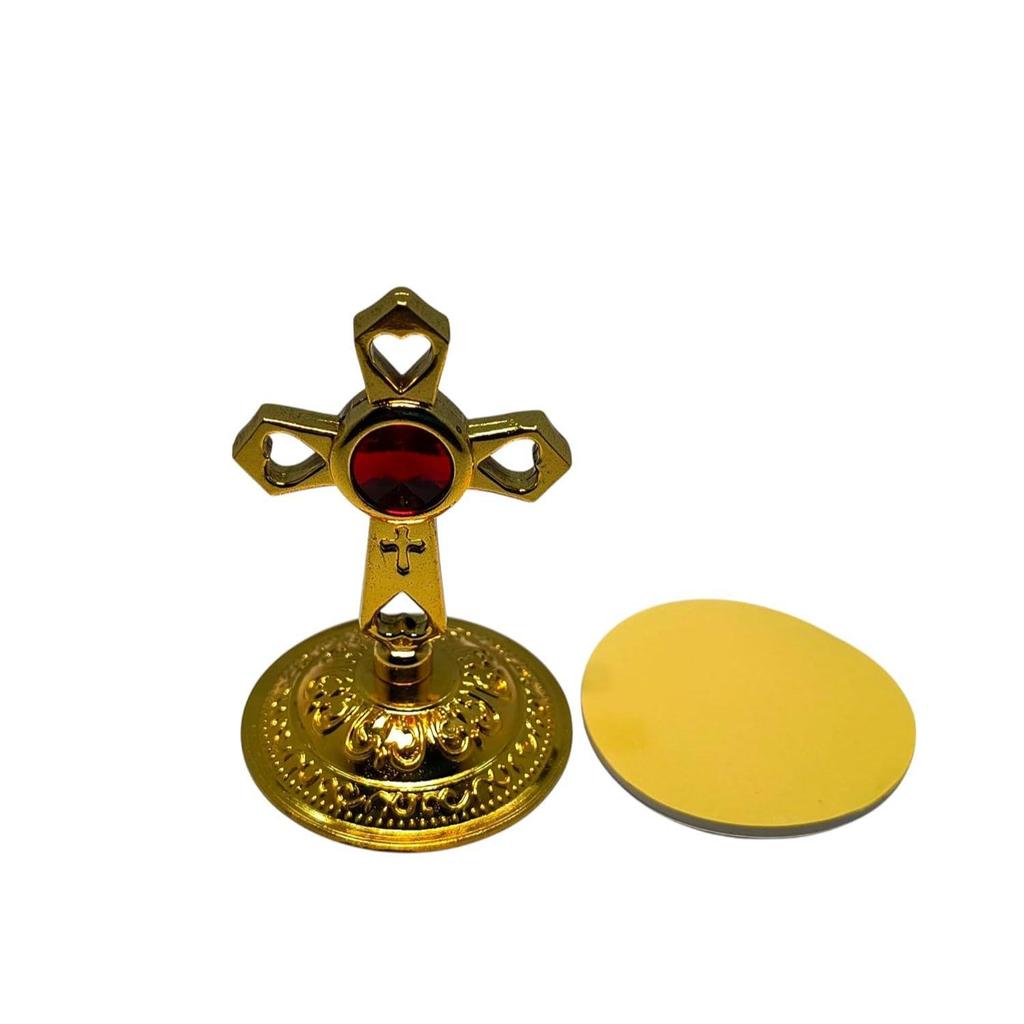 Metal Jesus Cross Idol Golden Double Sided Decorated Showpiece for Car Dashboard/Home Decor/Living Room (7.5cm)