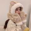 Windproof Integrated Cap Scarf Gloves Soft Plush Neck Warmer Winter Beanie Hat Scarf  for Women