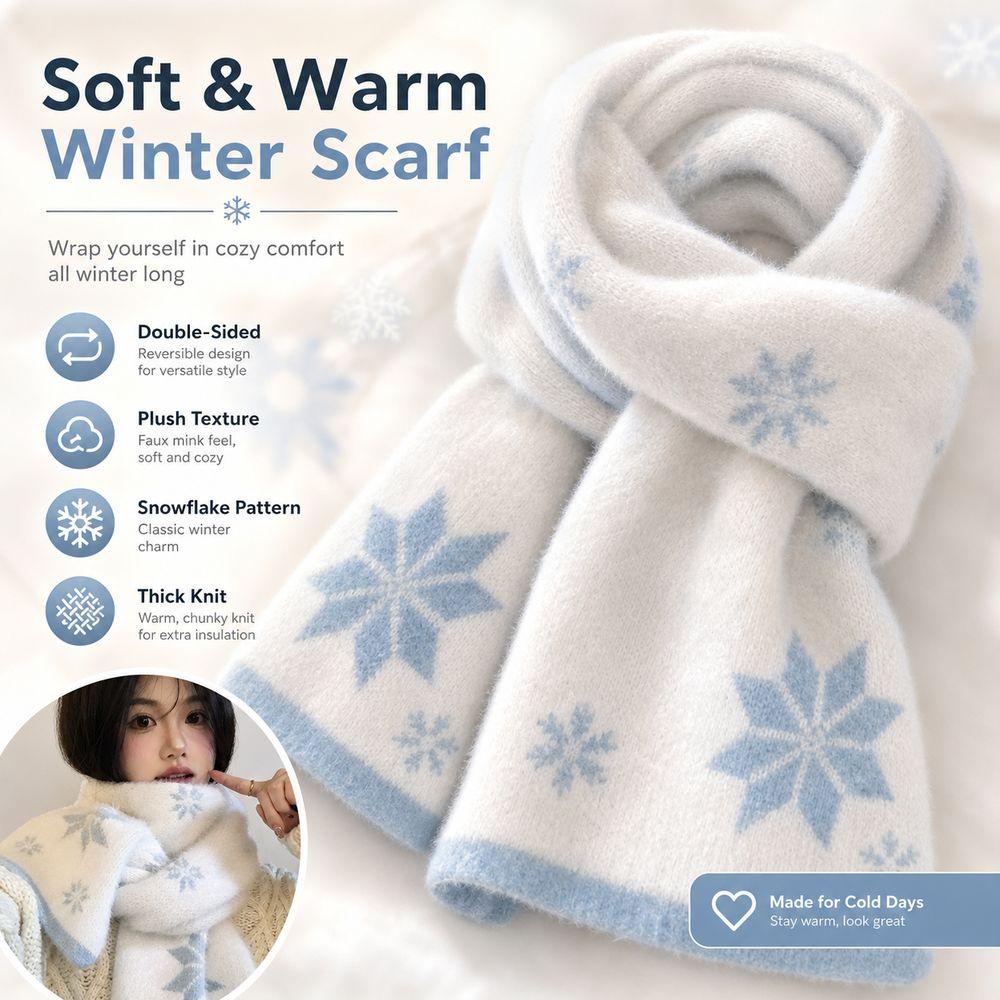 Double-Sided Plush Winter Scarf Soft Plush Knitted Neck Wrap Faux Mink Scarf  Autumn Winter Wear