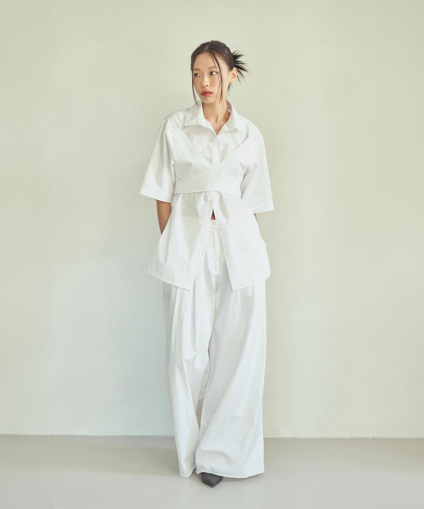 Ledi Two Pintuck Wide Pants White