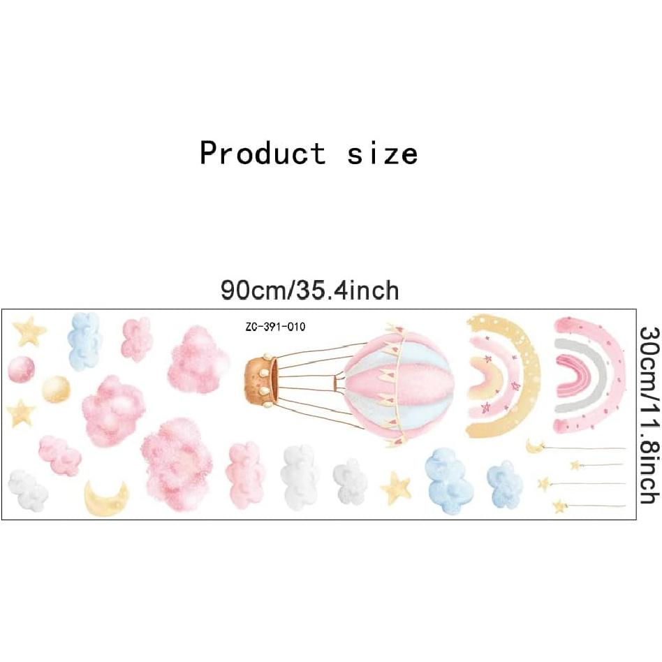 Fanquare Rainbow Hot Air Balloon Wall Decals Pink Clouds Moon Stars Wall Stickers Watercolor Wall Decor for Kids Girls Bedroom Living Room Decor