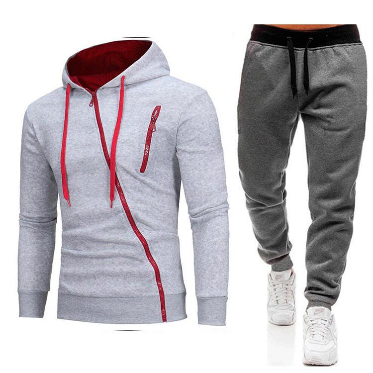 Neue Schräge Reißverschluss Lässige Slim Fit Kapuzen-Cardigans Hoodies Modische Oberbekleidung Herren-Sets