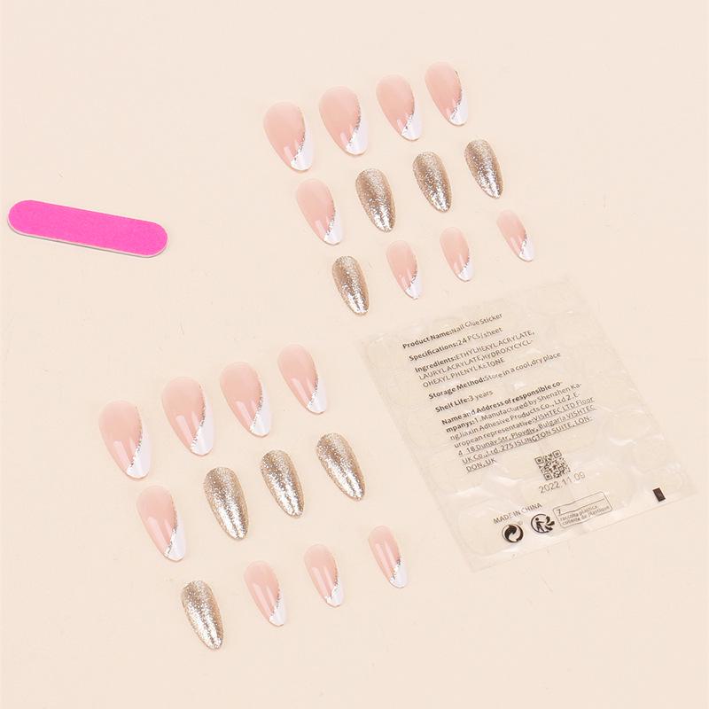 Champagne Glitter Almond-Shaped Luxury Nail Art Patches