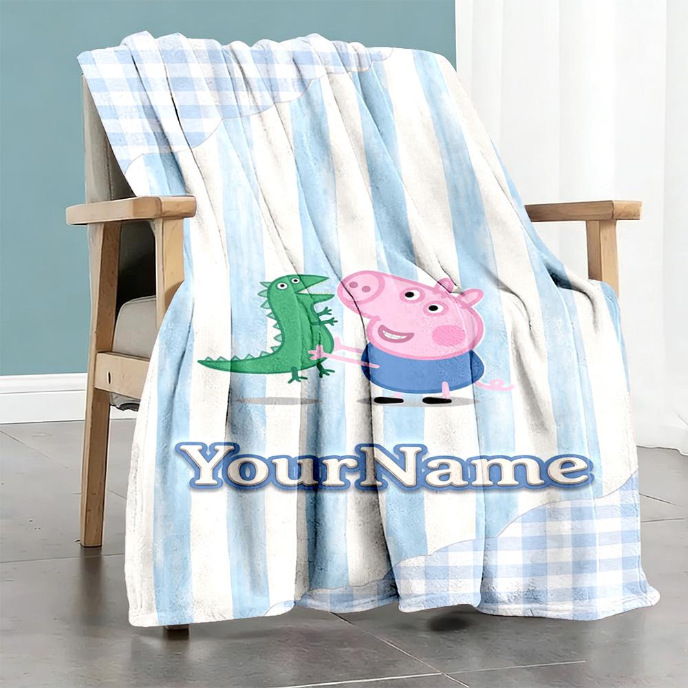 Peppa Pig Personalized Text Blanket Cozy Personalized Blanket Soft Warm Cozy Suitable for Chair Seaside Nap Bed for All Occasions