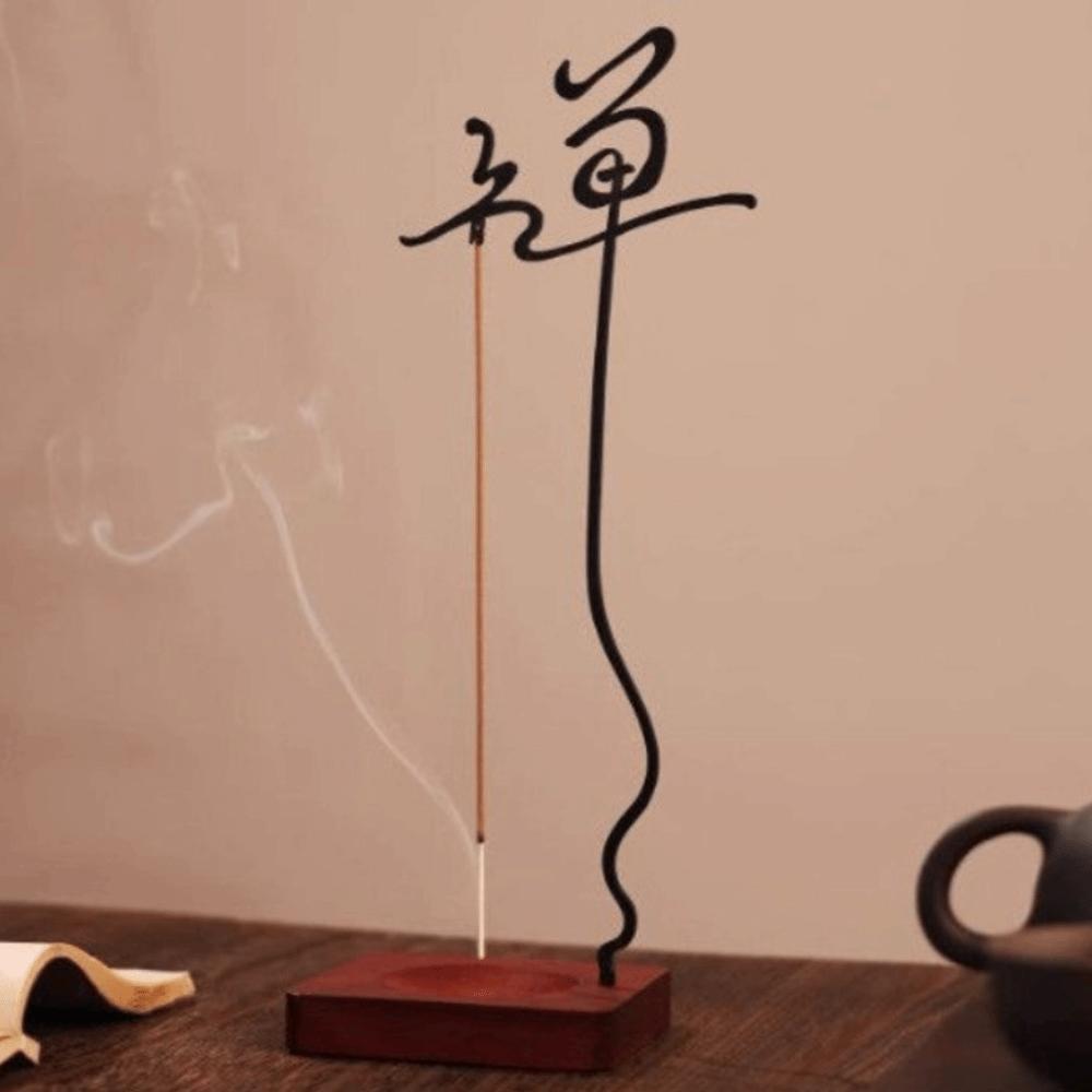 Chinese Characters Wooden Incense Burner Upside Down Shape Wood Censer Holder Zen Space