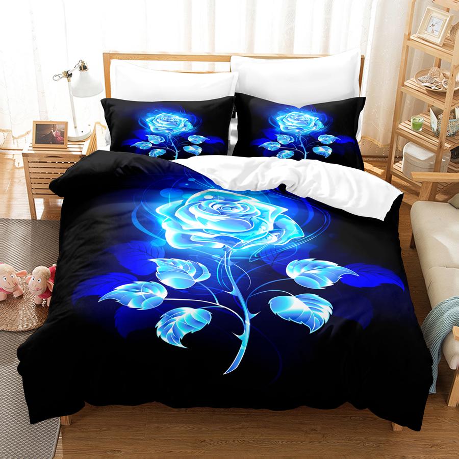 Blue Flower Duvet Cover Queen Size With Zipper Pillowcase 3D Floral Bedding Set 3pcs 2pcs Full King Twin Single Double Bed Thin